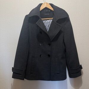 Calvin Klein Charcoal Double-Breasted Peacoat, Size 8